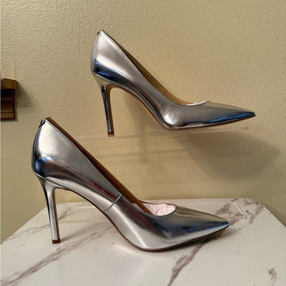 Sam Edelman Silver Metallic Pointed-Toe Stiletto Pumps